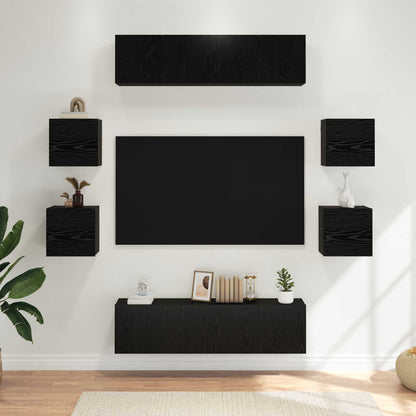 vidaXL TV Cabinet Set 8 pcs Black Oak Engineered Wood 1