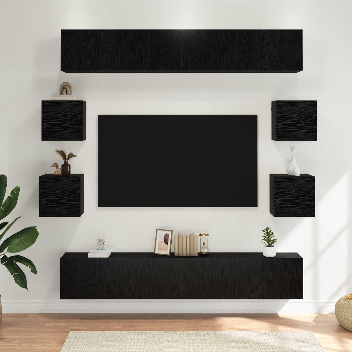 vidaXL TV Cabinet Set 10 pcs Black Oak Engineered Wood 1