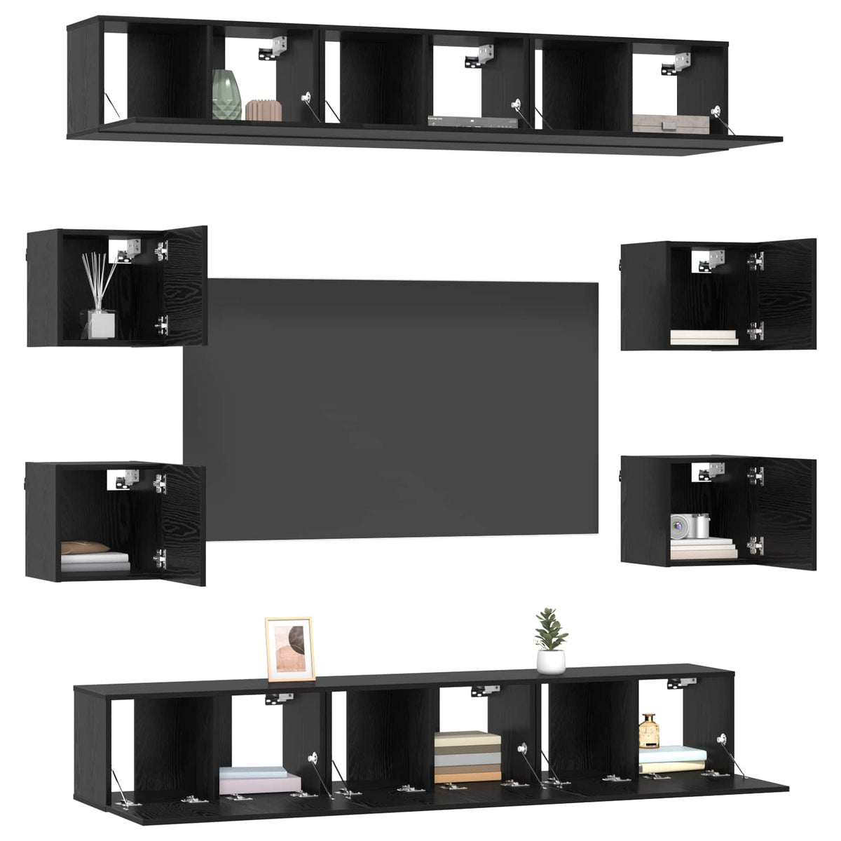 vidaXL TV Cabinet Set 10 pcs Black Oak Engineered Wood 3