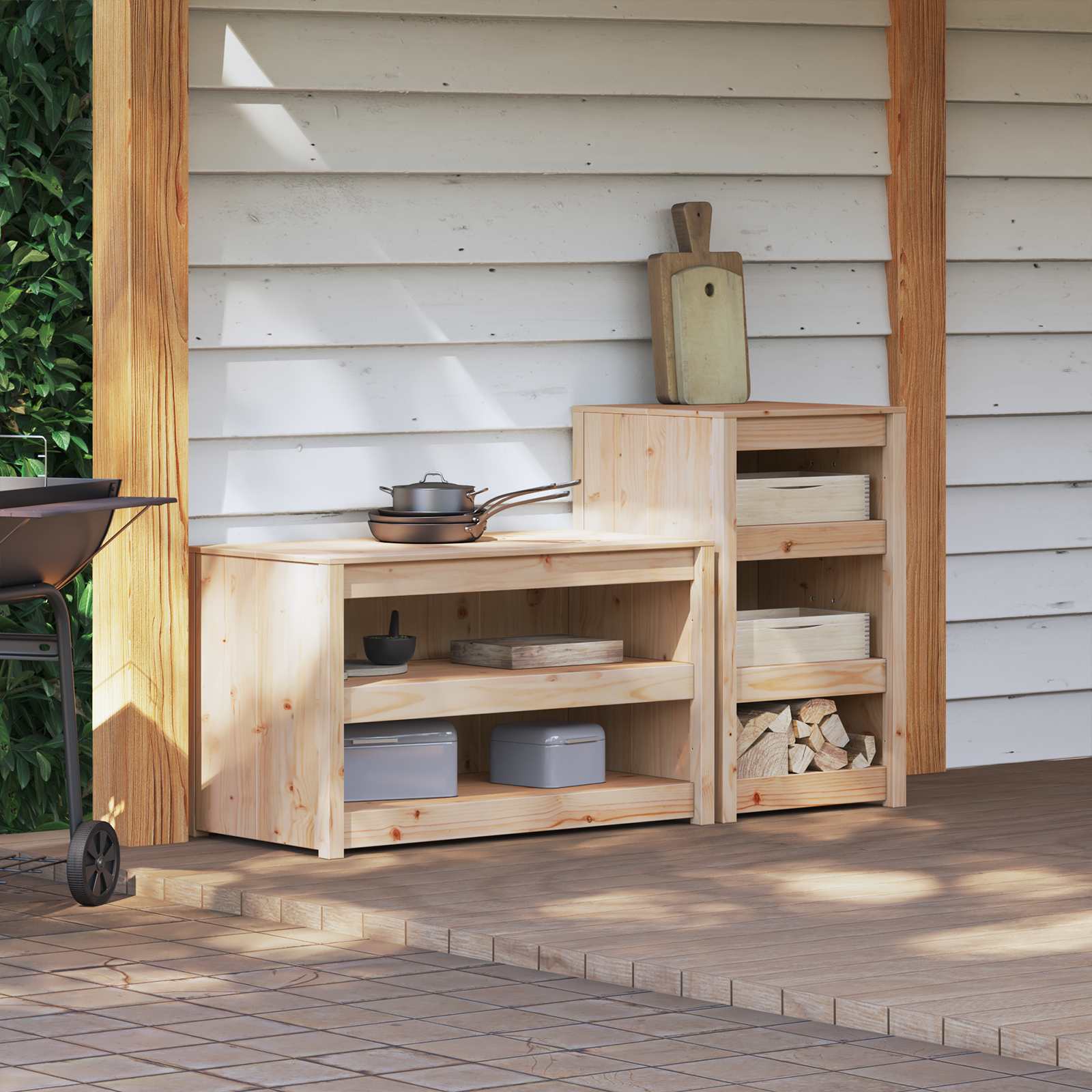 vidaXL Outdoor Kitchen Cabinet MEPPEL 2 pcs Natural Douglas 1