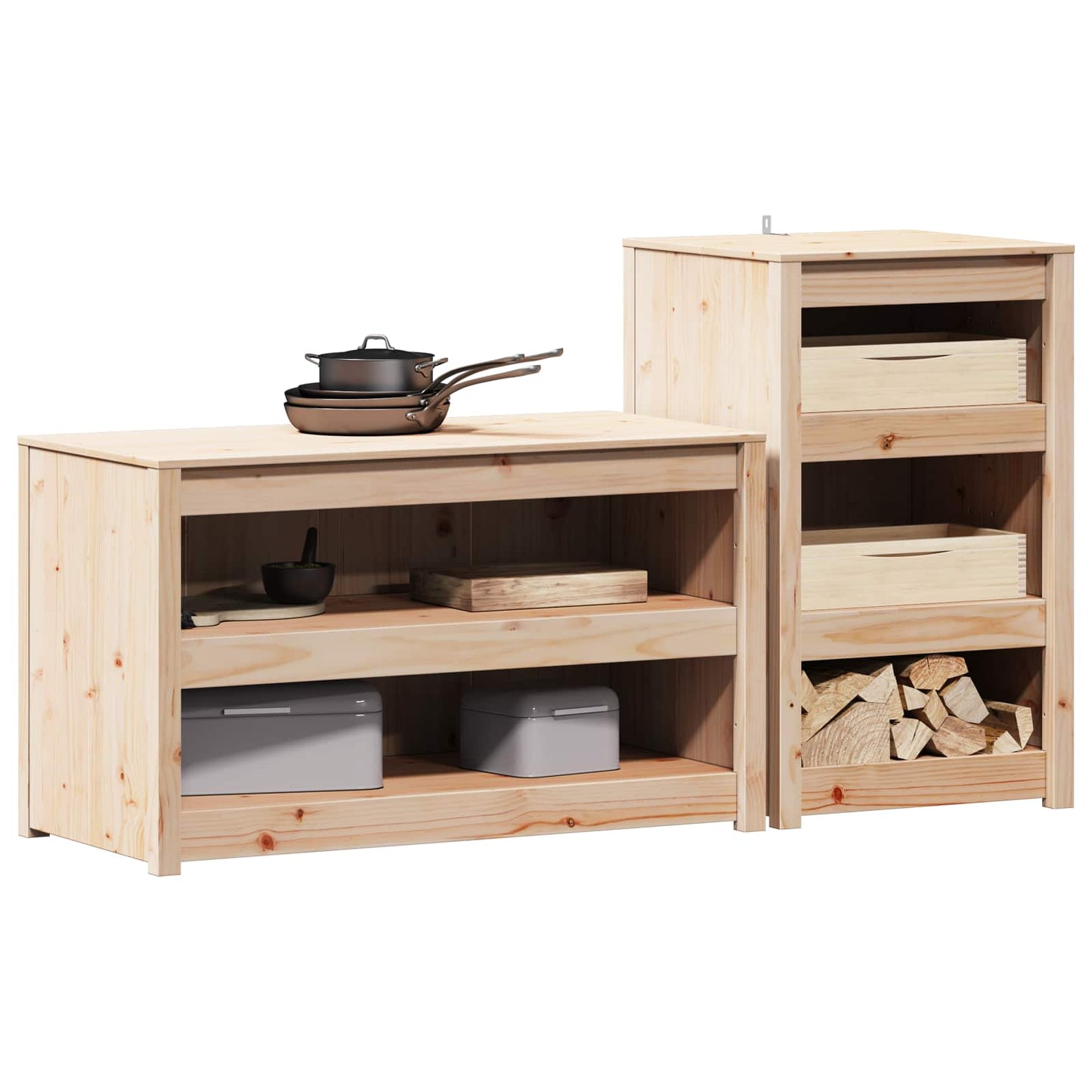 vidaXL Outdoor Kitchen Cabinet MEPPEL 2 pcs Natural Douglas 3