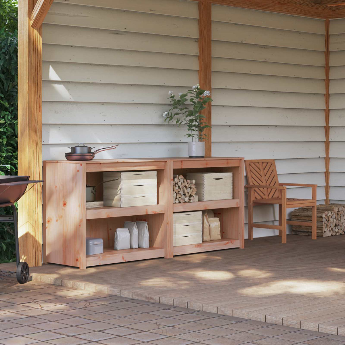 vidaXL Outdoor Kitchen Cabinet MEPPEL 2 pcs Natural Douglas 1