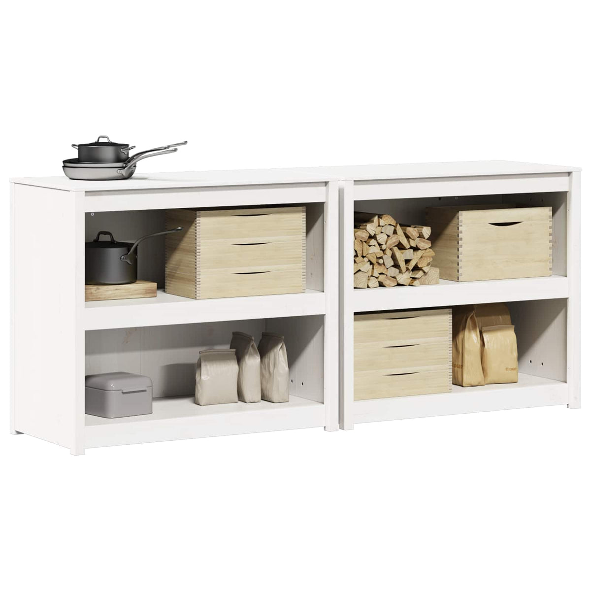 vidaXL Outdoor Kitchen Cabinet MEPPEL 2 pcs White Solid Pine Wood 3