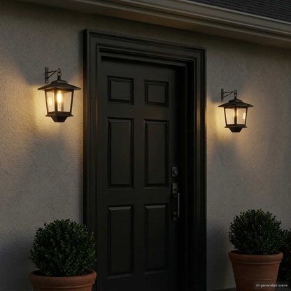 Solar Lamp Post with Planter Black 32 x 32 x 158 cm Wall mounted