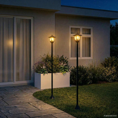 Solar Lamp Post with Planter Black 32 x 32 x 158 cm Lantern set