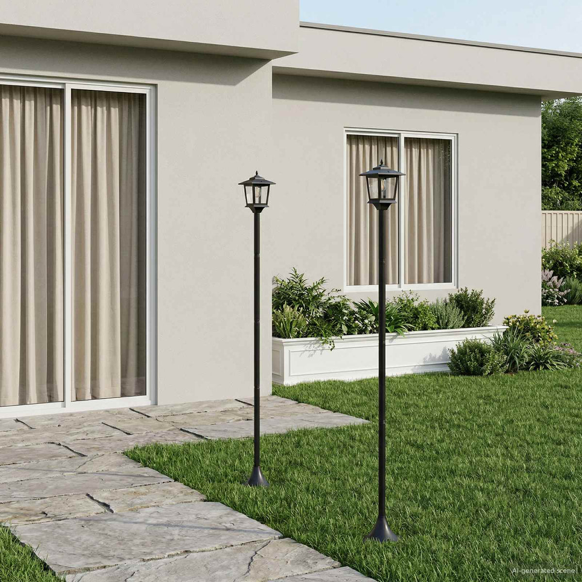 Solar Lamp Post with Planter Black 32 x 32 x 158 cm Lantern set
