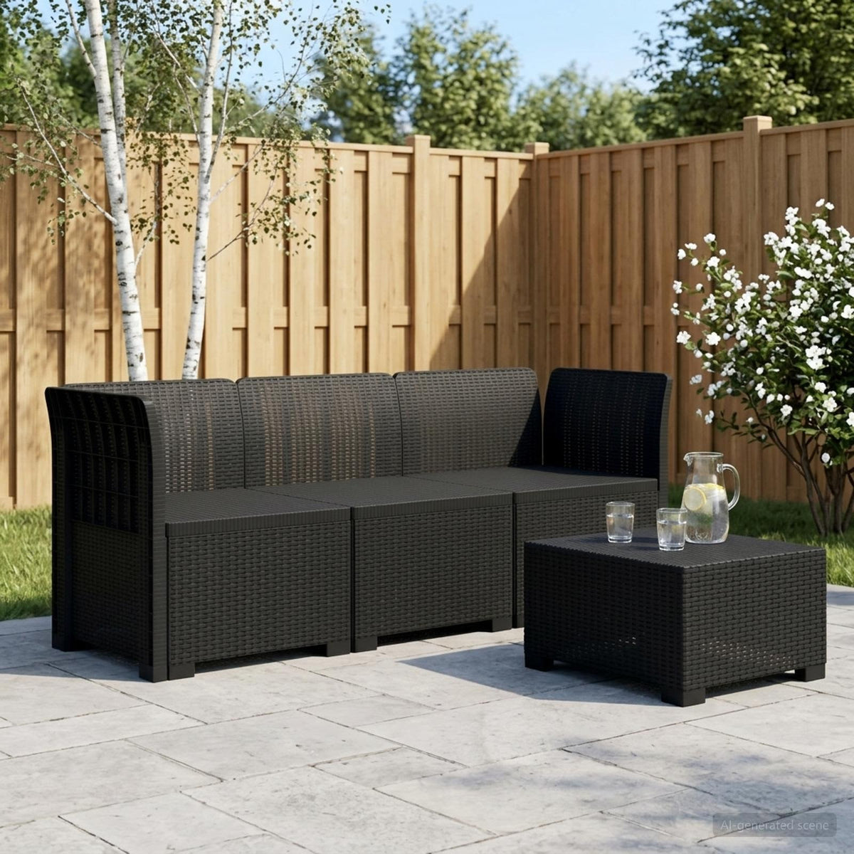 vidaXL 3-Seater Garden Sofa Rattan Look PP Anthracite 1