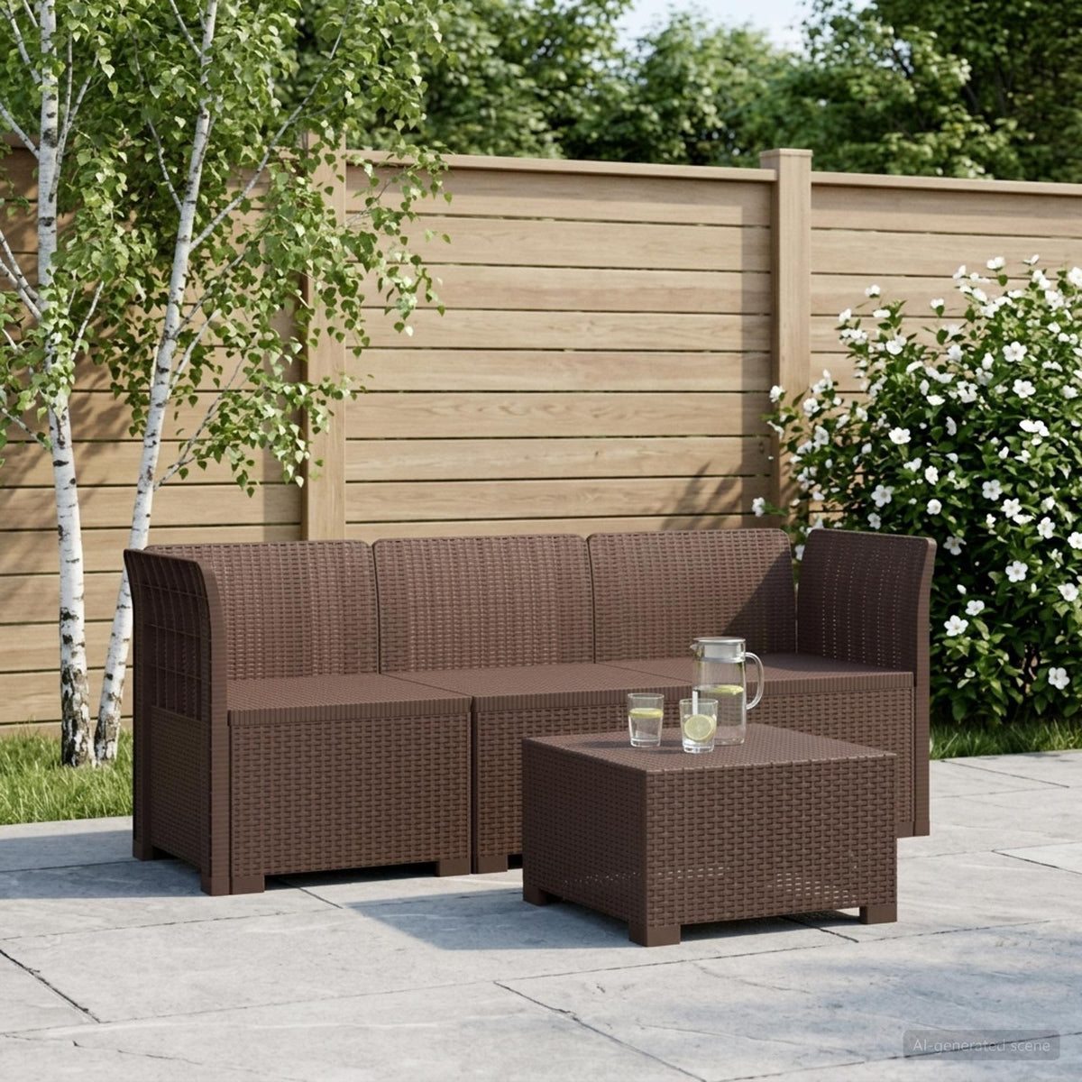 vidaXL 3-Seater Garden Sofa Rattan Look PP Brown 1