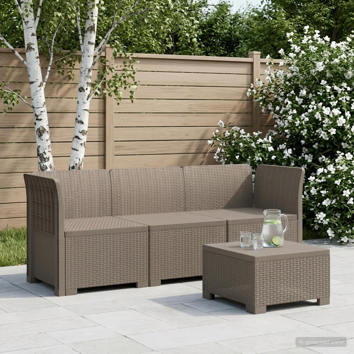 vidaXL 3-Seater Garden Sofa Rattan Look PP Light Grey 1