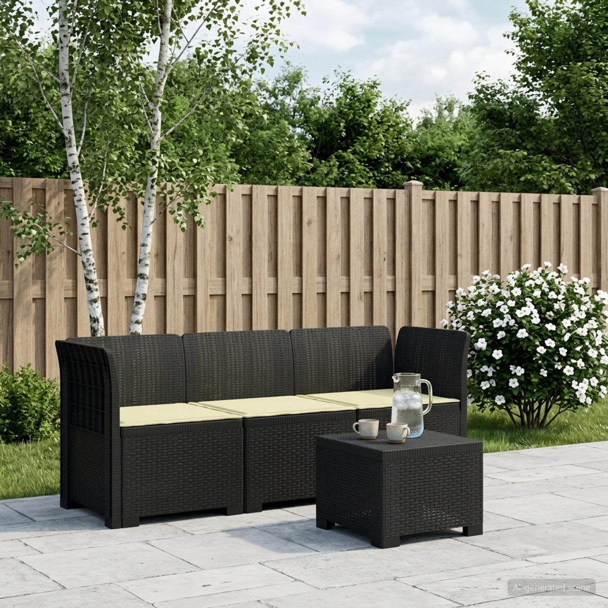 vidaXL 3-Seater Garden Sofa with Cushions Rattan Look PP Anthracite 1