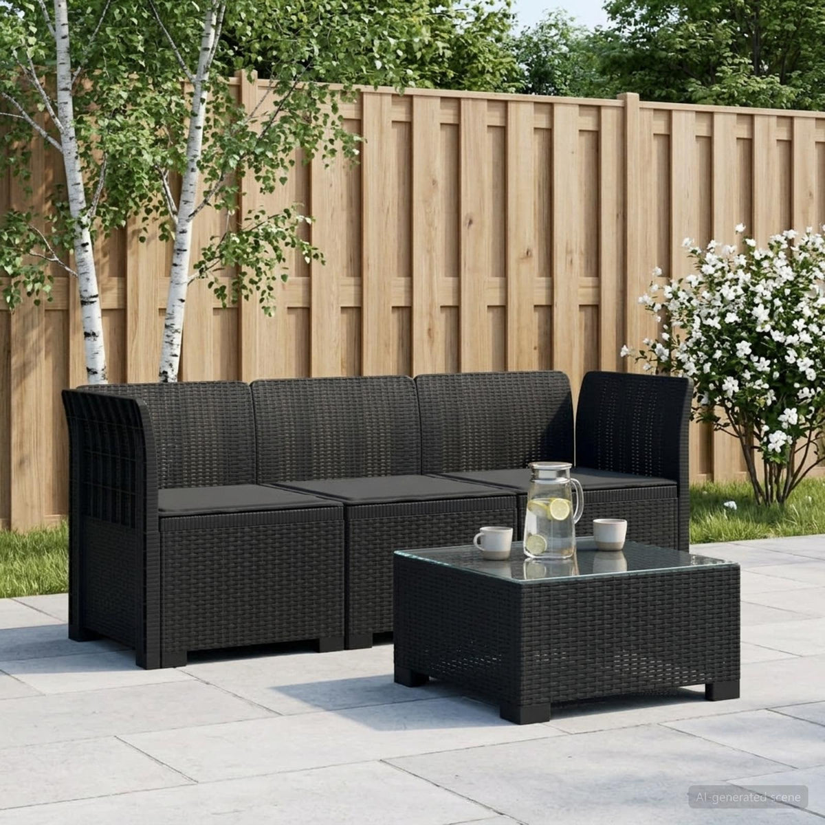 vidaXL 3-Seater Garden Sofa with Cushions Rattan Look PP Anthracite 1
