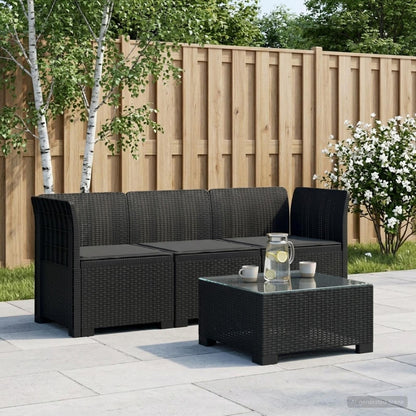 vidaXL 3-Seater Garden Sofa with Cushions Rattan Look PP Anthracite 1