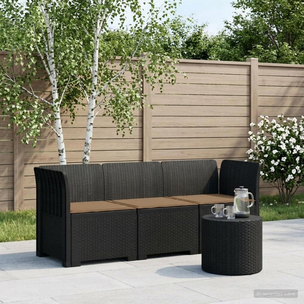 vidaXL 3-Seater Garden Sofa with Cushions Rattan Look PP Anthracite 1
