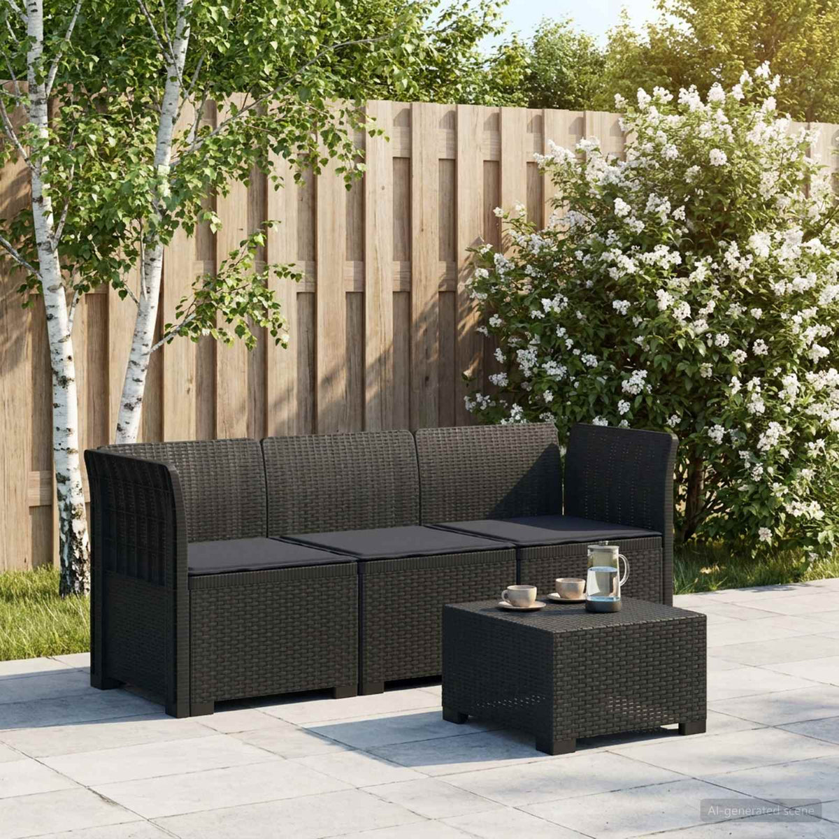 vidaXL 3-Seater Garden Sofa with Cushions Rattan Look PP Anthracite 1