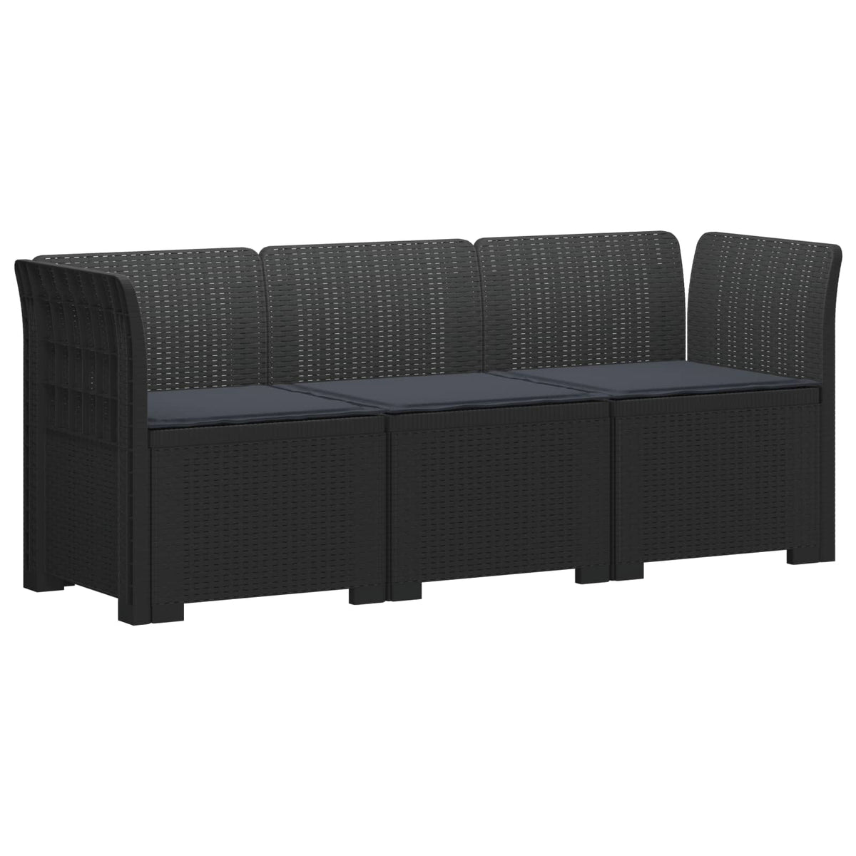 vidaXL 3-Seater Garden Sofa with Cushions Rattan Look PP Anthracite 2