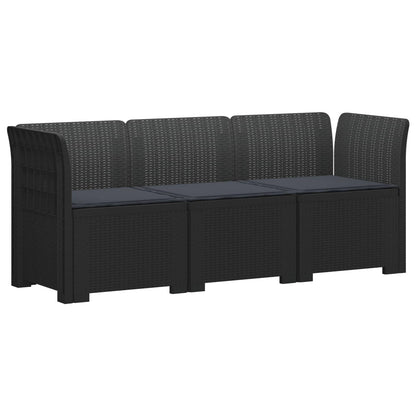 vidaXL 3-Seater Garden Sofa with Cushions Rattan Look PP Anthracite 2