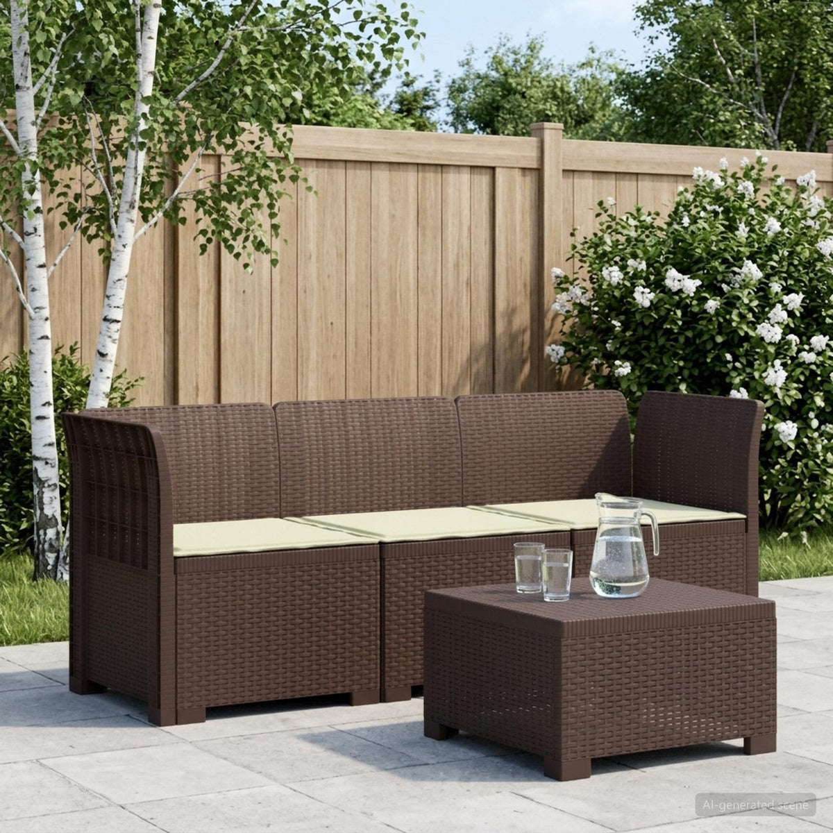 vidaXL 3-Seater Garden Sofa with Cushions Rattan Look PP Brown 1
