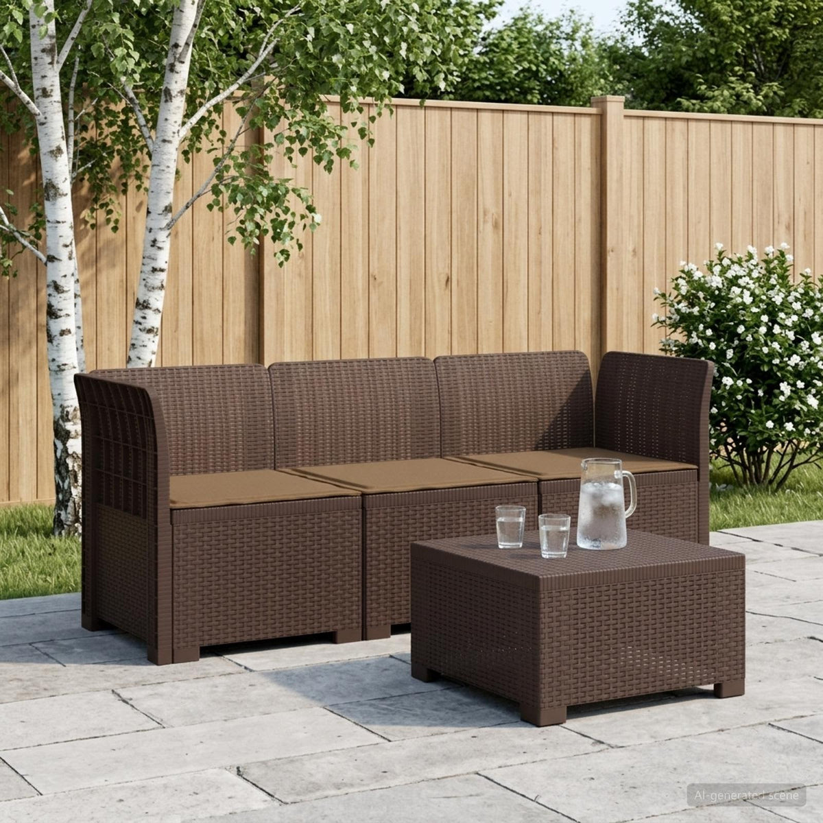 vidaXL 3-Seater Garden Sofa with Cushions Rattan Look PP Brown 1