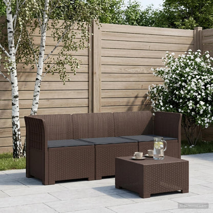 vidaXL 3-Seater Garden Sofa with Cushions Rattan Look PP Brown 1