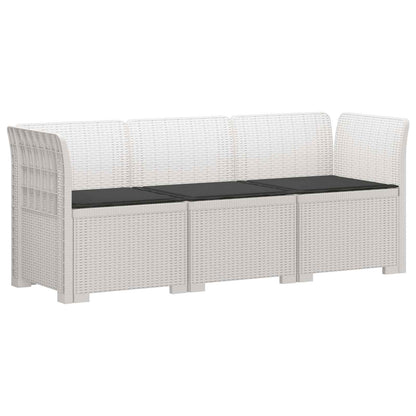 vidaXL 3-Seater Garden Sofa with Cushions Rattan Look PP White 2