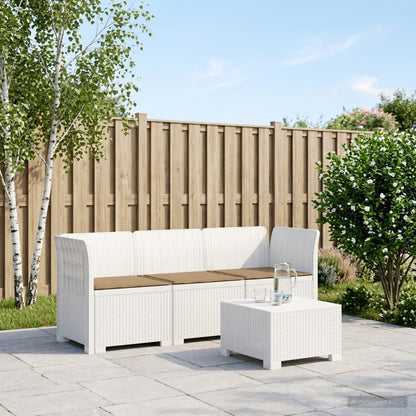 vidaXL 3-Seater Garden Sofa with Cushions Rattan Look PP White 1