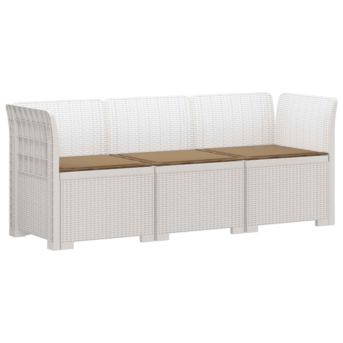vidaXL 3-Seater Garden Sofa with Cushions Rattan Look PP White 2