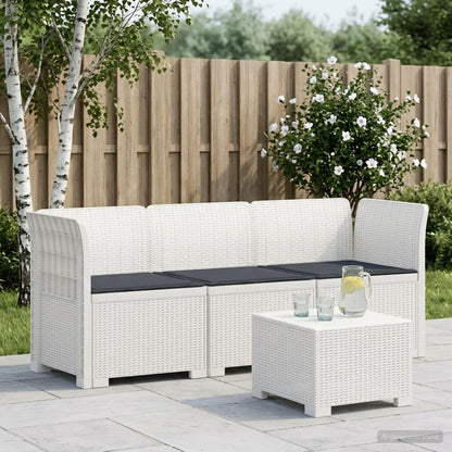 vidaXL 3-Seater Garden Sofa with Cushions Rattan Look PP White 1