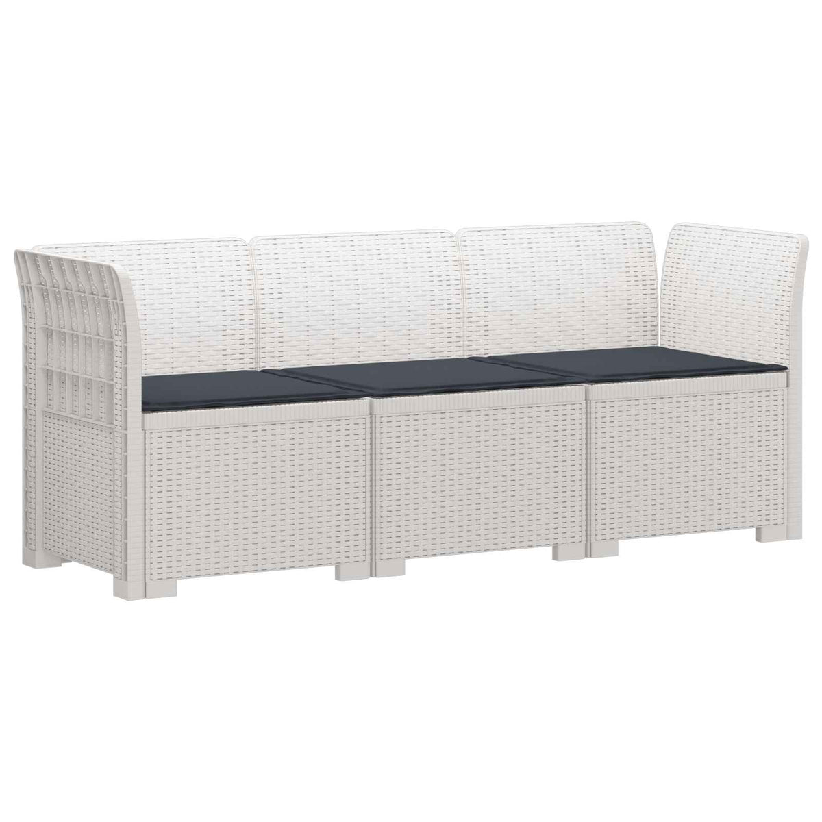 vidaXL 3-Seater Garden Sofa with Cushions Rattan Look PP White 2