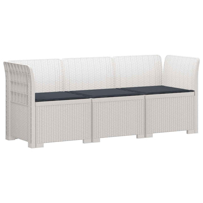 vidaXL 3-Seater Garden Sofa with Cushions Rattan Look PP White 2