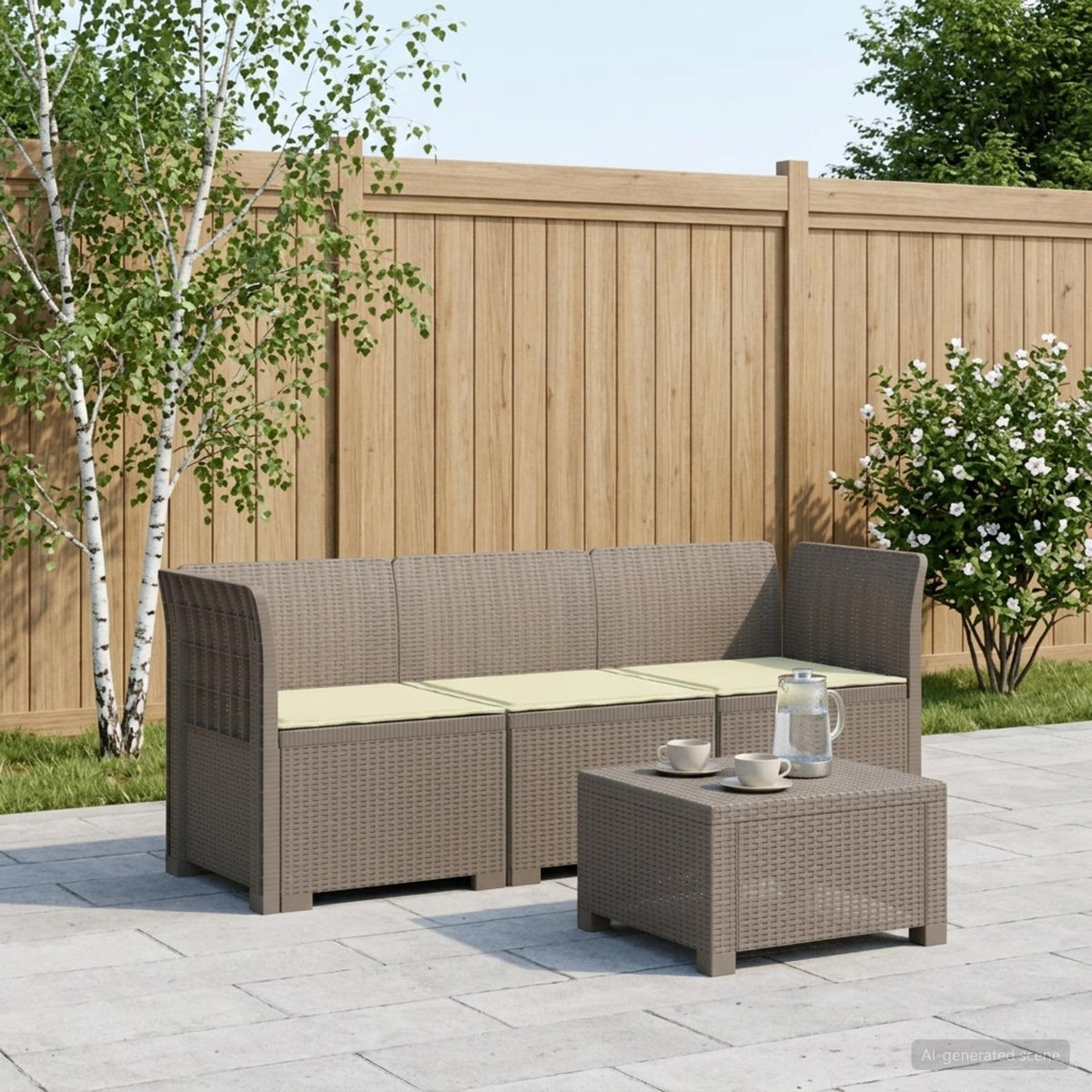 vidaXL 3-Seater Garden Sofa with Cushions Rattan Look PP Light Grey 1