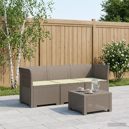 vidaXL 3-Seater Garden Sofa with Cushions Rattan Look PP Light Grey 1