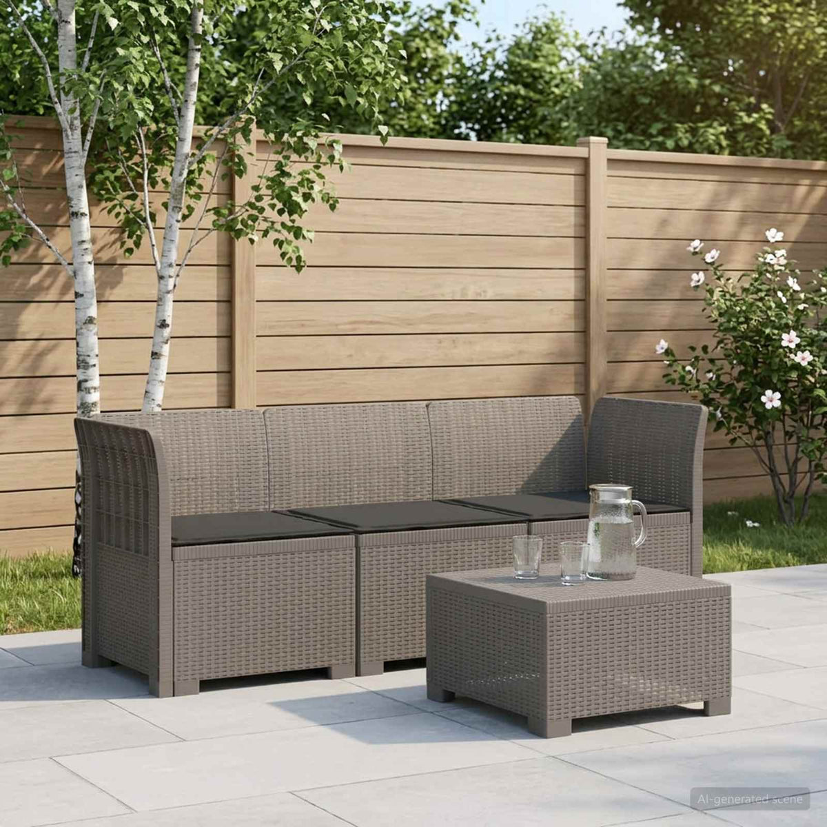 vidaXL 3-Seater Garden Sofa with Cushions Rattan Look PP Light Grey 1