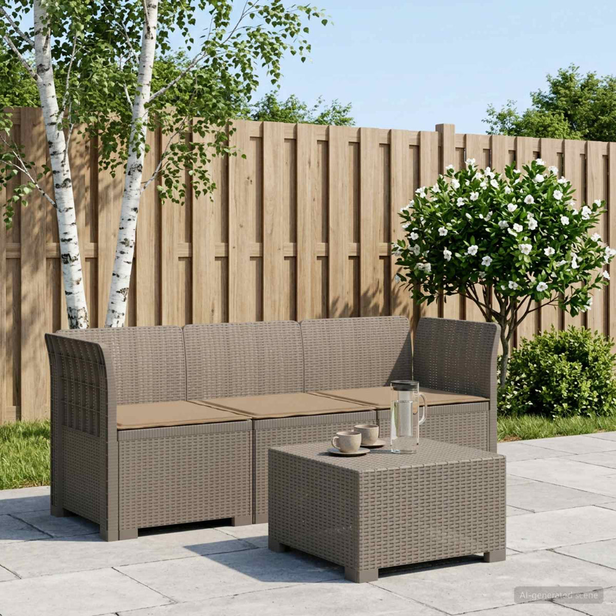 vidaXL 3-Seater Garden Sofa with Cushions Rattan Look PP Light Grey 1