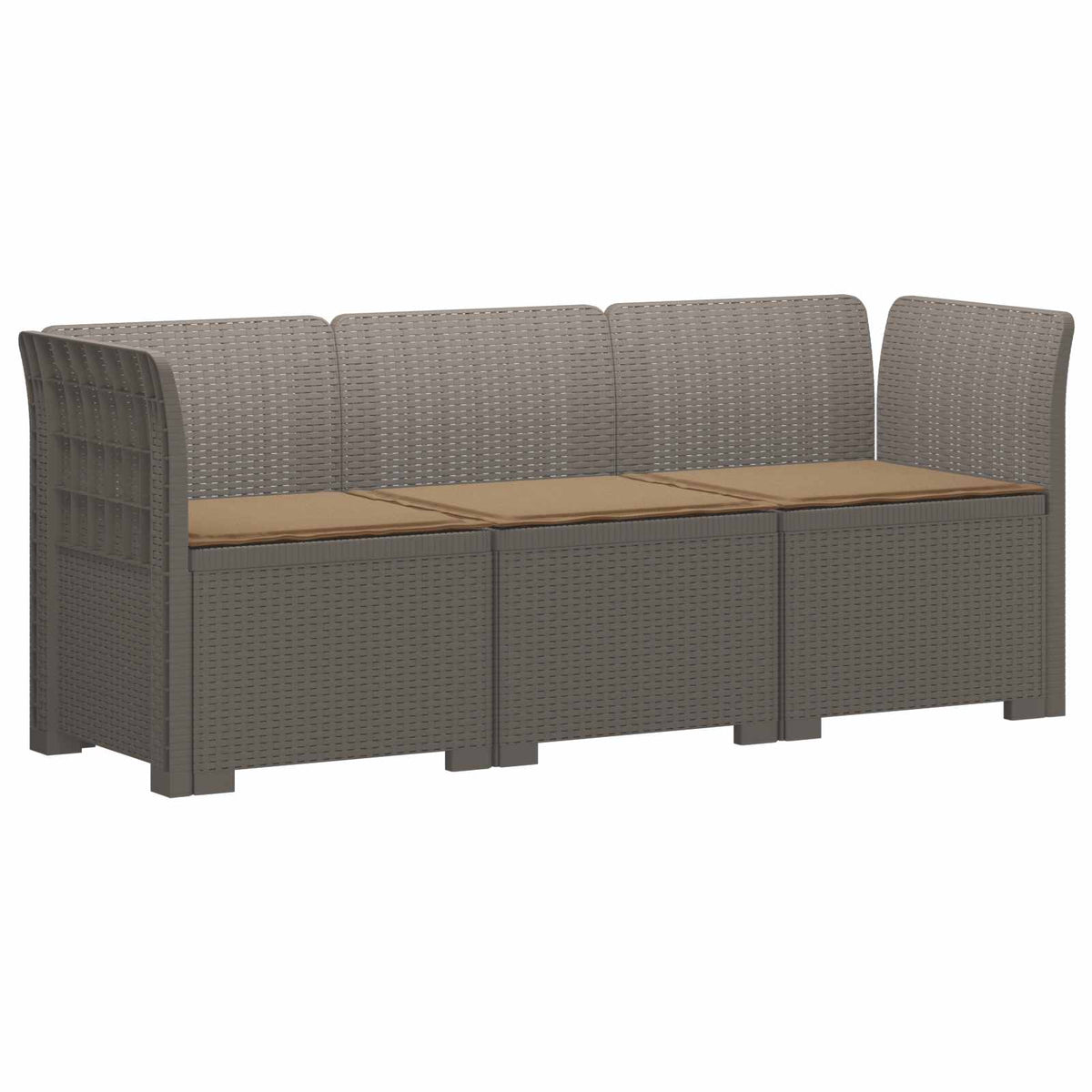 vidaXL 3-Seater Garden Sofa with Cushions Rattan Look PP Light Grey 2