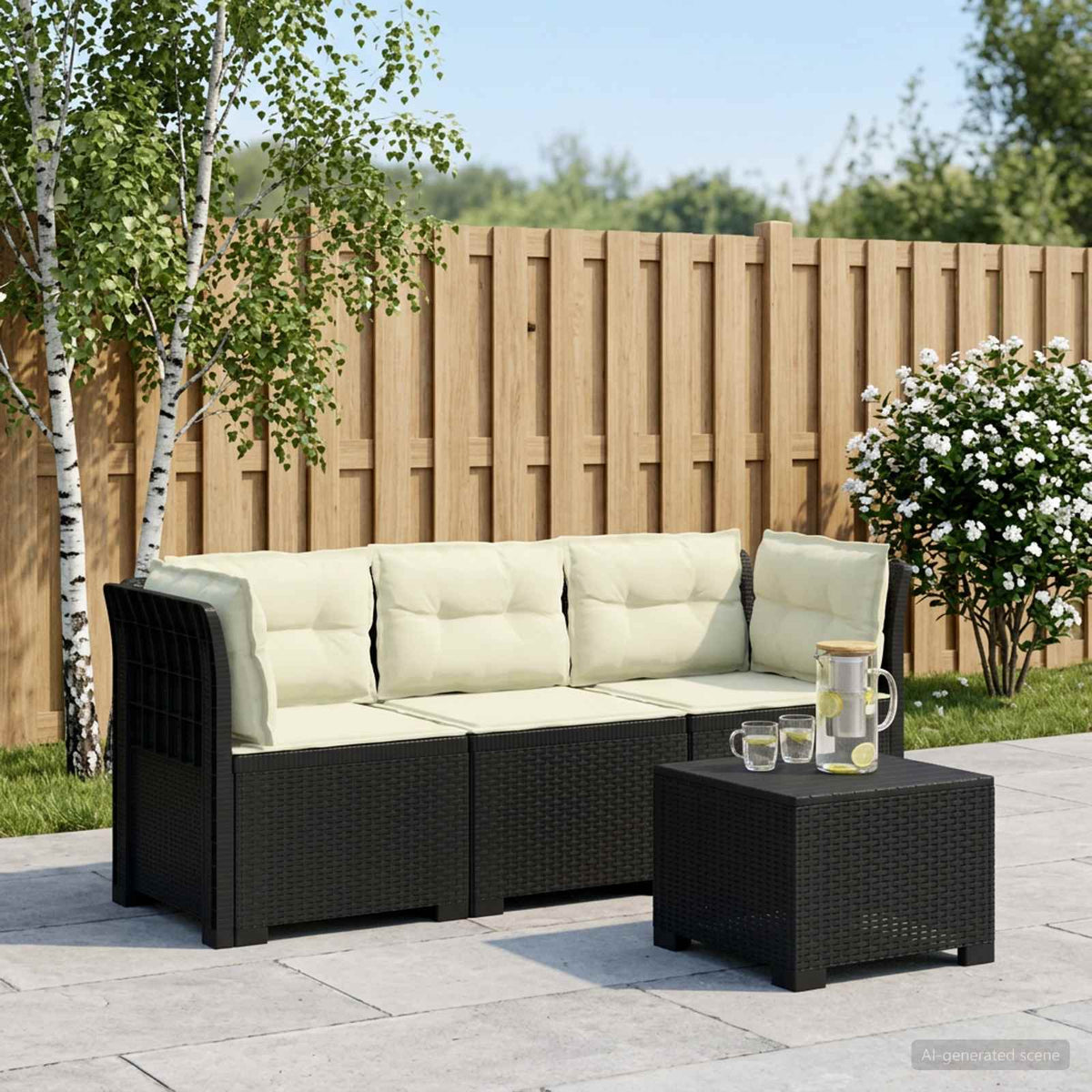 vidaXL 3-Seater Garden Sofa with Cushions Rattan Look PP Anthracite 1