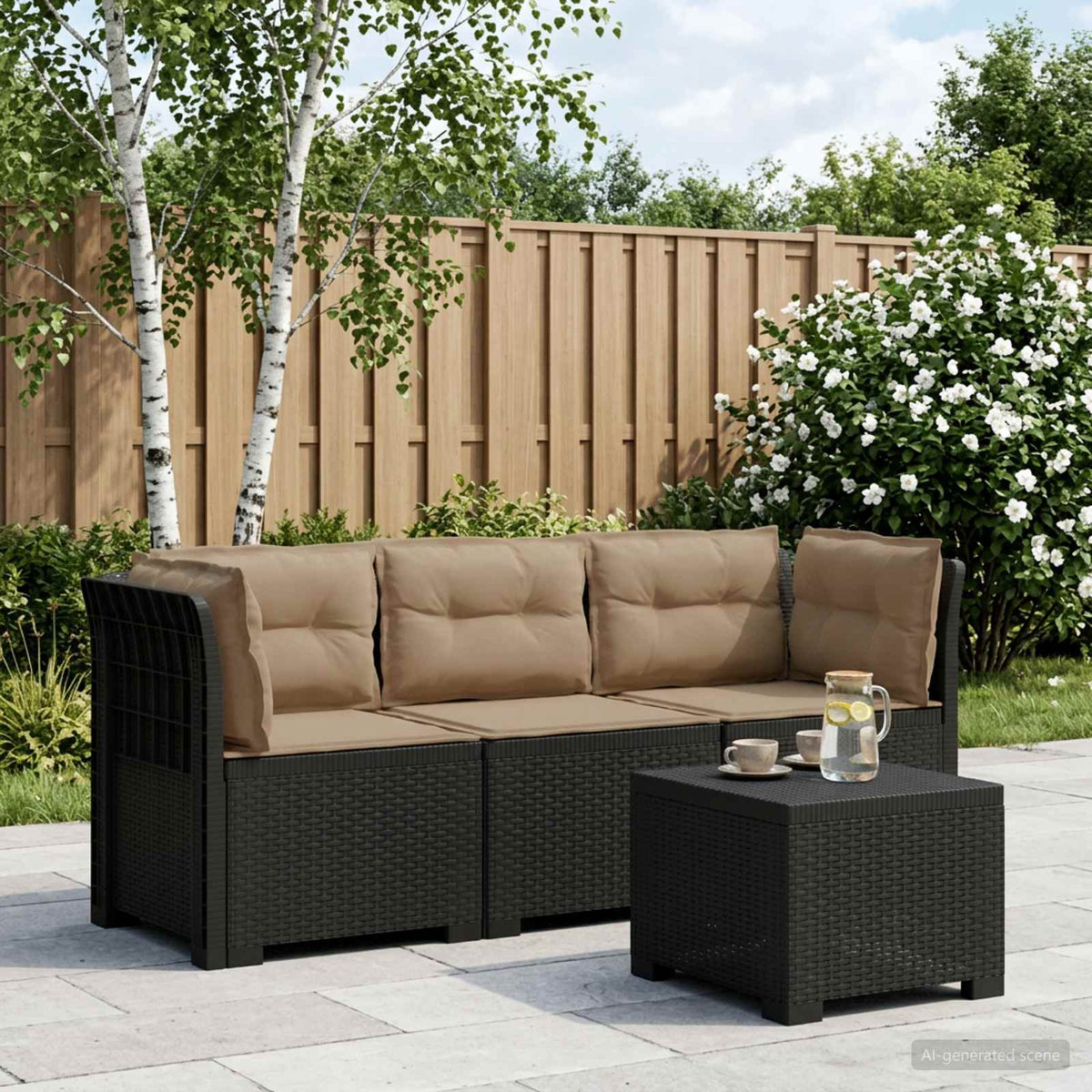 vidaXL 3-Seater Garden Sofa with Cushions Rattan Look PP Anthracite 1