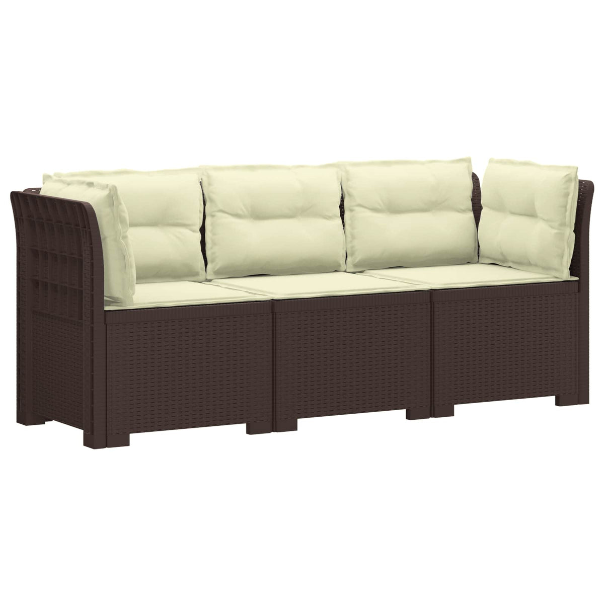 3-Seater Garden Sofa with Cushions Rattan Look 3-Seater PP with seat and back cushion Brown and cream
