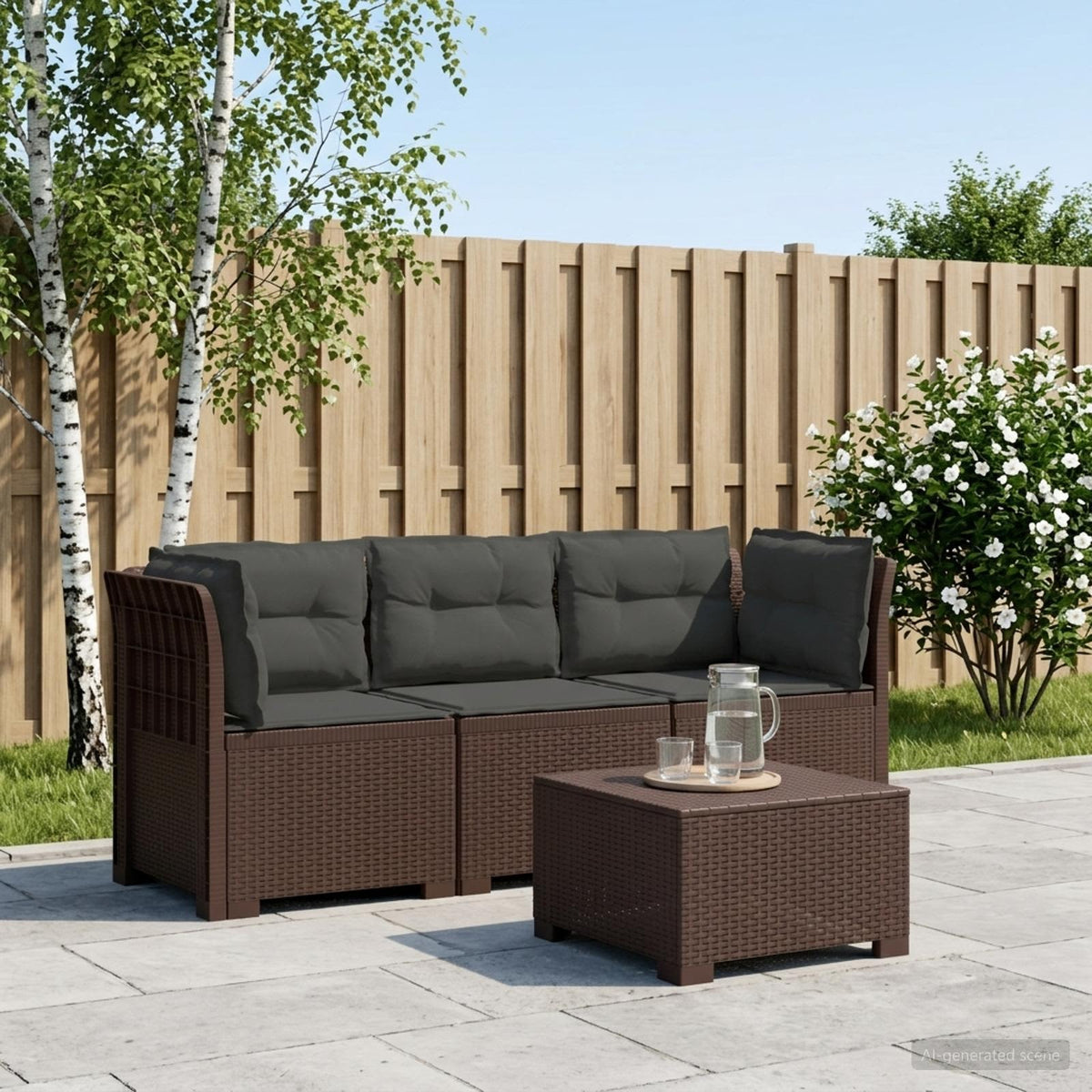 3-Seater Garden Sofa with Cushions Rattan Look 3-Seater PP with seat and back cushion Brown and anthracite
