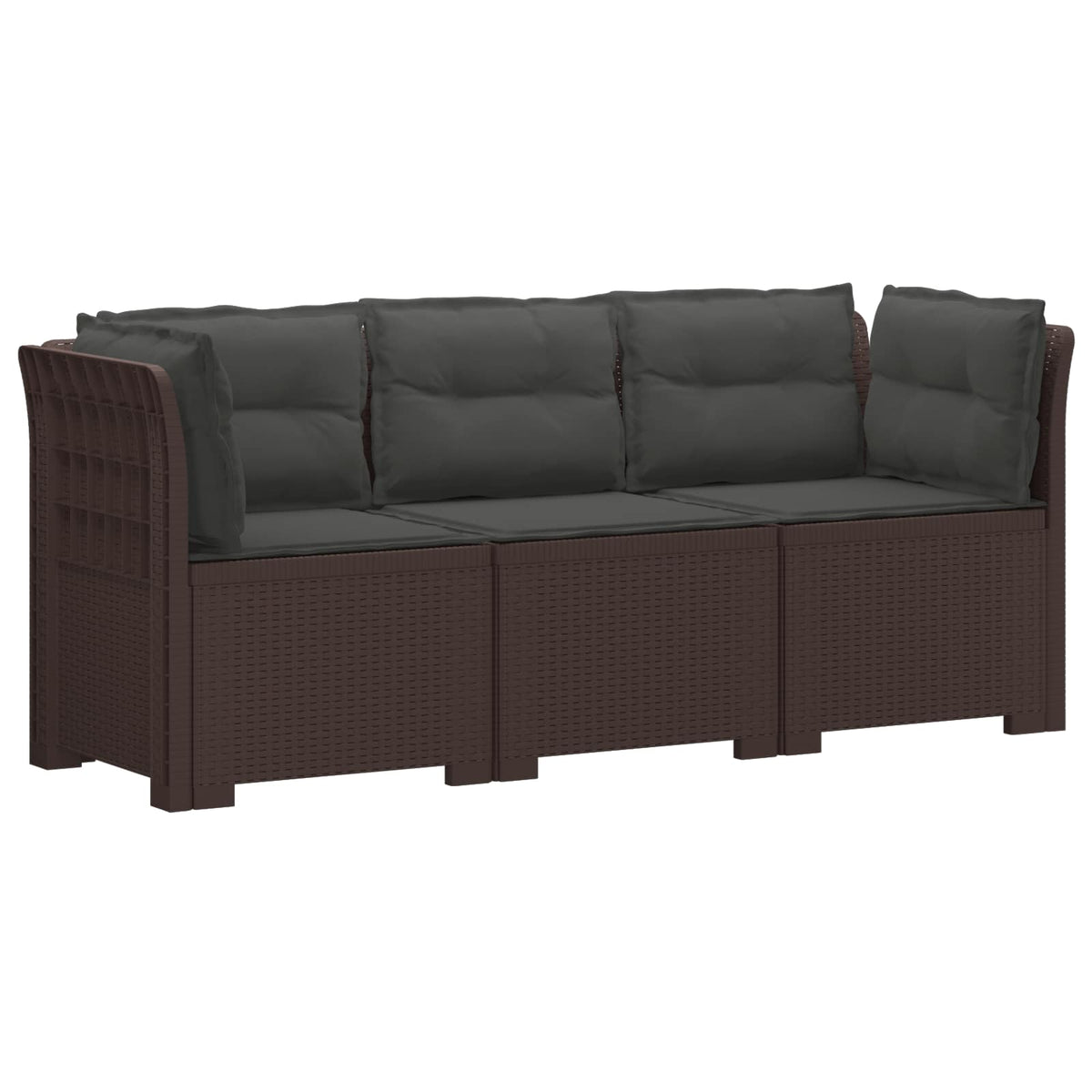 3-Seater Garden Sofa with Cushions Rattan Look 3-Seater PP with seat and back cushion Brown and anthracite