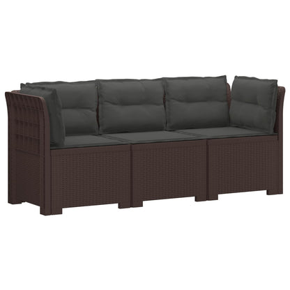 3-Seater Garden Sofa with Cushions Rattan Look 3-Seater PP with seat and back cushion Brown and anthracite