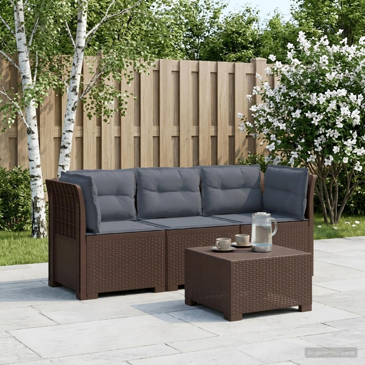 vidaXL 3-Seater Garden Sofa with Cushions Rattan Look PP Brown 1
