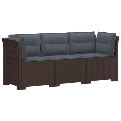 vidaXL 3-Seater Garden Sofa with Cushions Rattan Look PP Brown 2