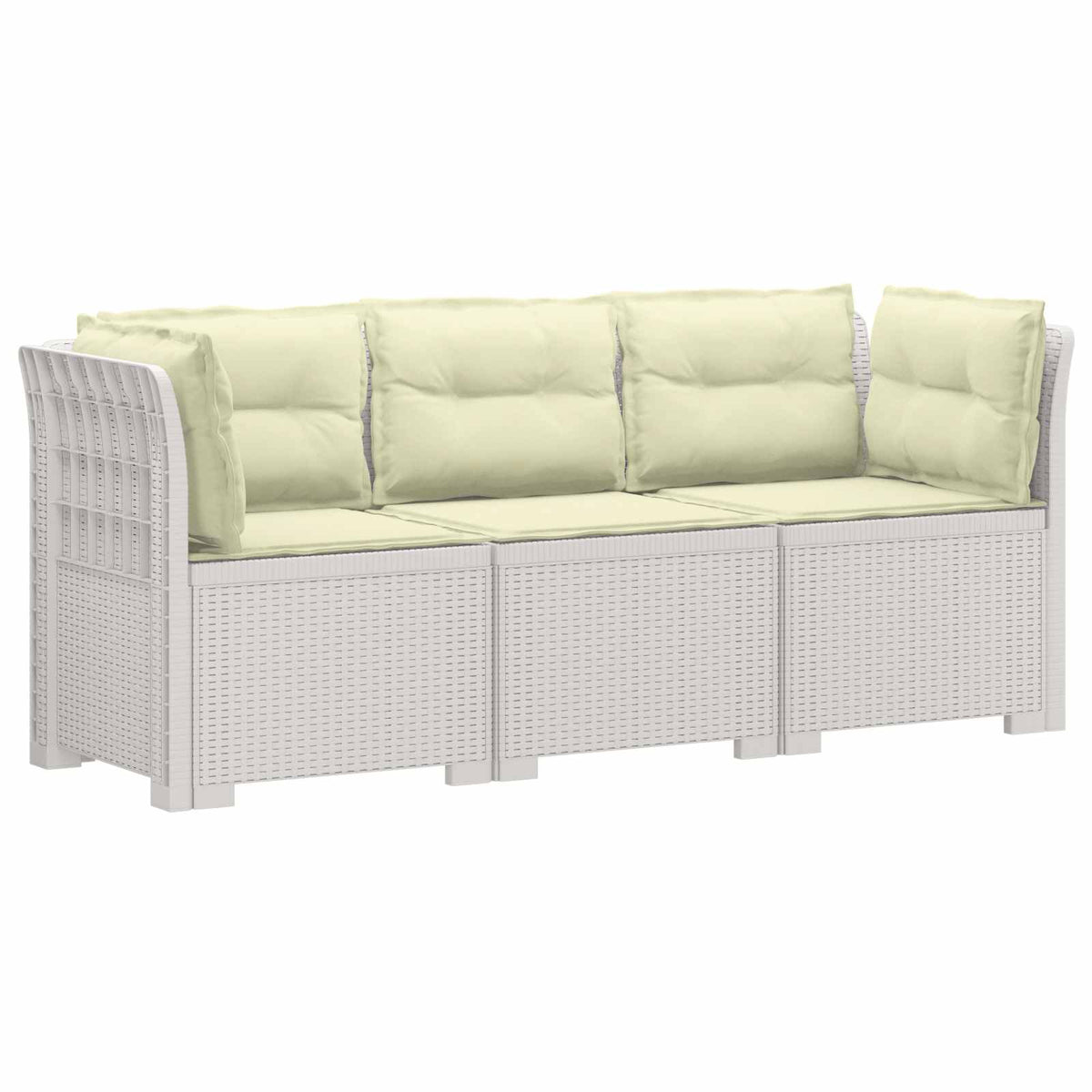 vidaXL 3-Seater Garden Sofa with Cushions Rattan Look PP White 2