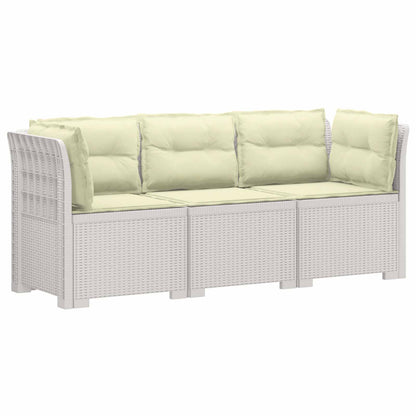 vidaXL 3-Seater Garden Sofa with Cushions Rattan Look PP White 2