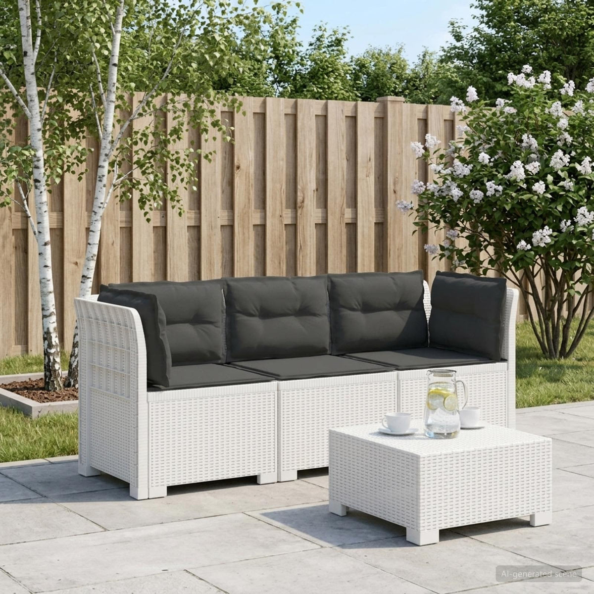 vidaXL 3-Seater Garden Sofa with Cushions Rattan Look PP White 1