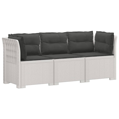 vidaXL 3-Seater Garden Sofa with Cushions Rattan Look PP White 2