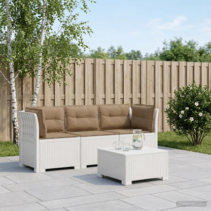 vidaXL 3-Seater Garden Sofa with Cushions Rattan Look PP White 1
