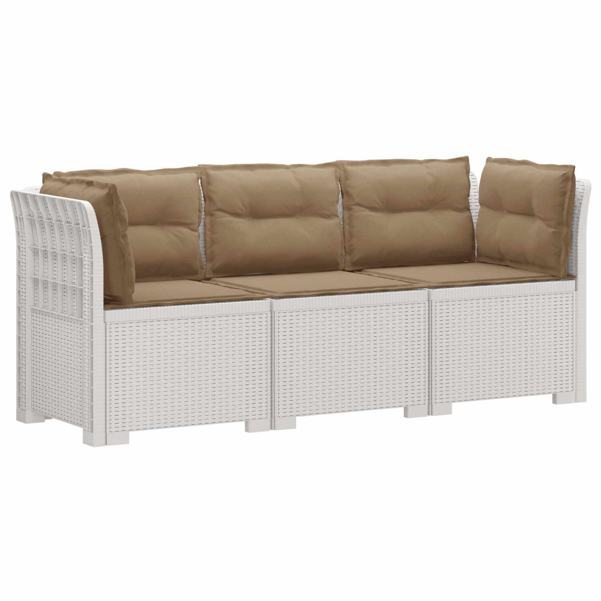 vidaXL 3-Seater Garden Sofa with Cushions Rattan Look PP White 2