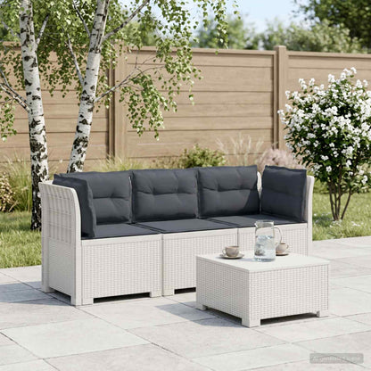 vidaXL 3-Seater Garden Sofa with Cushions Rattan Look PP White 1