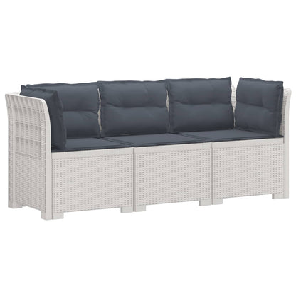 vidaXL 3-Seater Garden Sofa with Cushions Rattan Look PP White 2